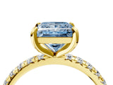 Yellow gold Fancy Blue Princess Cut Diamond Pavé Solitaire Ring with Round Band and Prong Setting_16