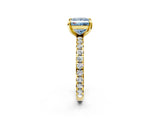 Yellow gold Fancy Blue Princess Cut Diamond Pavé Solitaire Ring with Round Band and Prong Setting_26