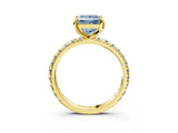 Yellow gold Fancy Blue Princess Cut Diamond Pavé Solitaire Ring with Round Band and Prong Setting_27