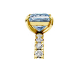 Yellow gold Fancy Blue Princess Cut Diamond Pavé Solitaire Ring with Round Band and Prong Setting_29