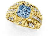Yellow gold Fancy Blue Princess Cut Diamond Pave Art Deco Split Shank Ring with Four-Prong Setting_1