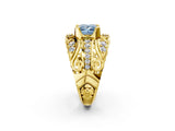 Yellow gold Fancy Blue Princess Cut Diamond Pave Art Deco Split Shank Ring with Four-Prong Setting_2