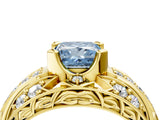 Yellow gold Fancy Blue Princess Cut Diamond Pave Art Deco Split Shank Ring with Four-Prong Setting_4