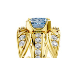Yellow gold Fancy Blue Princess Cut Diamond Pave Art Deco Split Shank Ring with Four-Prong Setting_5