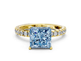 Yellow gold Fancy Blue Princess Cut Diamond Pave Band Solitaire Ring with Four-Prong Setting_58