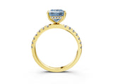 Yellow gold Fancy Blue Princess Cut Diamond Pave Band Solitaire Ring with Four-Prong Setting_61