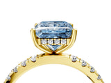 Yellow gold Fancy Blue Princess Cut Diamond Pave Band Solitaire Ring with Four-Prong Setting_62