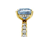 Yellow gold Fancy Blue Princess Cut Diamond Pave Band Solitaire Ring with Four-Prong Setting_63