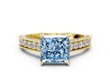Yellow gold Fancy Blue Princess  Cut Diamond Pave Band with Four-Prong Setting_37
