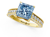 Yellow gold Fancy Blue Princess  Cut Diamond Pave Band with Four-Prong Setting_38