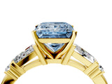 Yellow gold Fancy Blue Princess  Cut Diamond Ring with Baguette Side Stones, Channel Set Band, and Four-Prong Setting_28