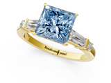 Yellow gold Fancy Blue Princess  Cut Diamond Ring with Baguette Side Stones, Channel Set Band, and Four-Prong Setting_4