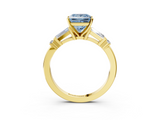 Yellow gold Fancy Blue Princess  Cut Diamond Ring with Baguette Side Stones, Channel Set Band, and Four-Prong Setting_6