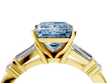 Yellow gold Fancy Blue Princess  Cut Diamond Ring with Baguette Side Stones, Channel Set Band, and Four-Prong Setting_7