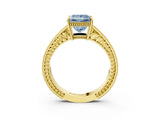 Yellow gold Fancy Blue Princess Cut Diamond Ring with Milgrain Pavé Band and Four-Prong Setting_28