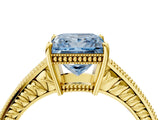 Yellow gold Fancy Blue Princess Cut Diamond Ring with Milgrain Pavé Band and Four-Prong Setting_29