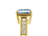 Yellow gold Fancy Blue Princess Cut Diamond Ring with Milgrain Pavé Band and Four-Prong Setting_30