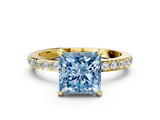 Yellow gold Fancy Blue Princess  Cut Diamond Ring with Pavé Band and Four-Prong Setting_65
