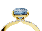 Yellow gold Fancy Blue Princess  Cut Diamond Ring with Pavé Band and Four-Prong Setting_69