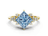 Yellow gold Fancy Blue Princess Cut Diamond Ring with Side Stones and Four-Prong Setting_109