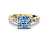 Yellow gold Fancy Blue Princess  Cut Diamond Ring with Tapered Baguette Side Stones in Four-Prong Setting_3