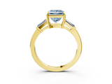 Yellow gold Fancy Blue Princess  Cut Diamond Ring with Tapered Baguette Side Stones in Four-Prong Setting_6