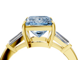 Yellow gold Fancy Blue Princess  Cut Diamond Ring with Tapered Baguette Side Stones in Four-Prong Setting_7