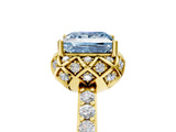 Yellow gold Fancy Blue Princess Cut Diamond Scalloped Halo Engagement Ring with Round Shared Prong Band_17