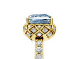 Yellow gold Fancy Blue Princess Cut Diamond Scalloped Halo Engagement Ring with Round Shared Prong Band_29