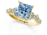 Yellow gold Fancy Blue Princess Cut Diamond Scattered Round Accent Ring with Prong Setting_13