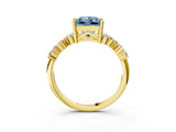 Yellow gold Fancy Blue Princess Cut Diamond Scattered Round Accent Ring with Prong Setting_15