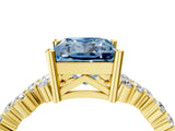 Yellow gold Fancy Blue Princess Cut Diamond Scattered Round Accent Ring with Prong Setting_16