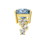 Yellow gold Fancy Blue Princess Cut Diamond Scattered Round Accent Ring with Prong Setting_17