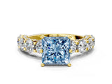 Yellow gold Fancy Blue Princess Cut Diamond Side Stone Engagement Ring with Four-Prong Setting_36