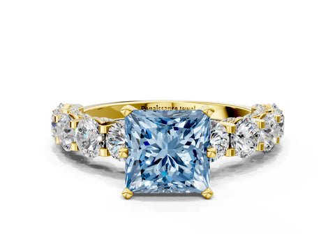 Yellow gold Fancy Blue Princess Cut Diamond Side Stone Engagement Ring with Four-Prong Setting_36