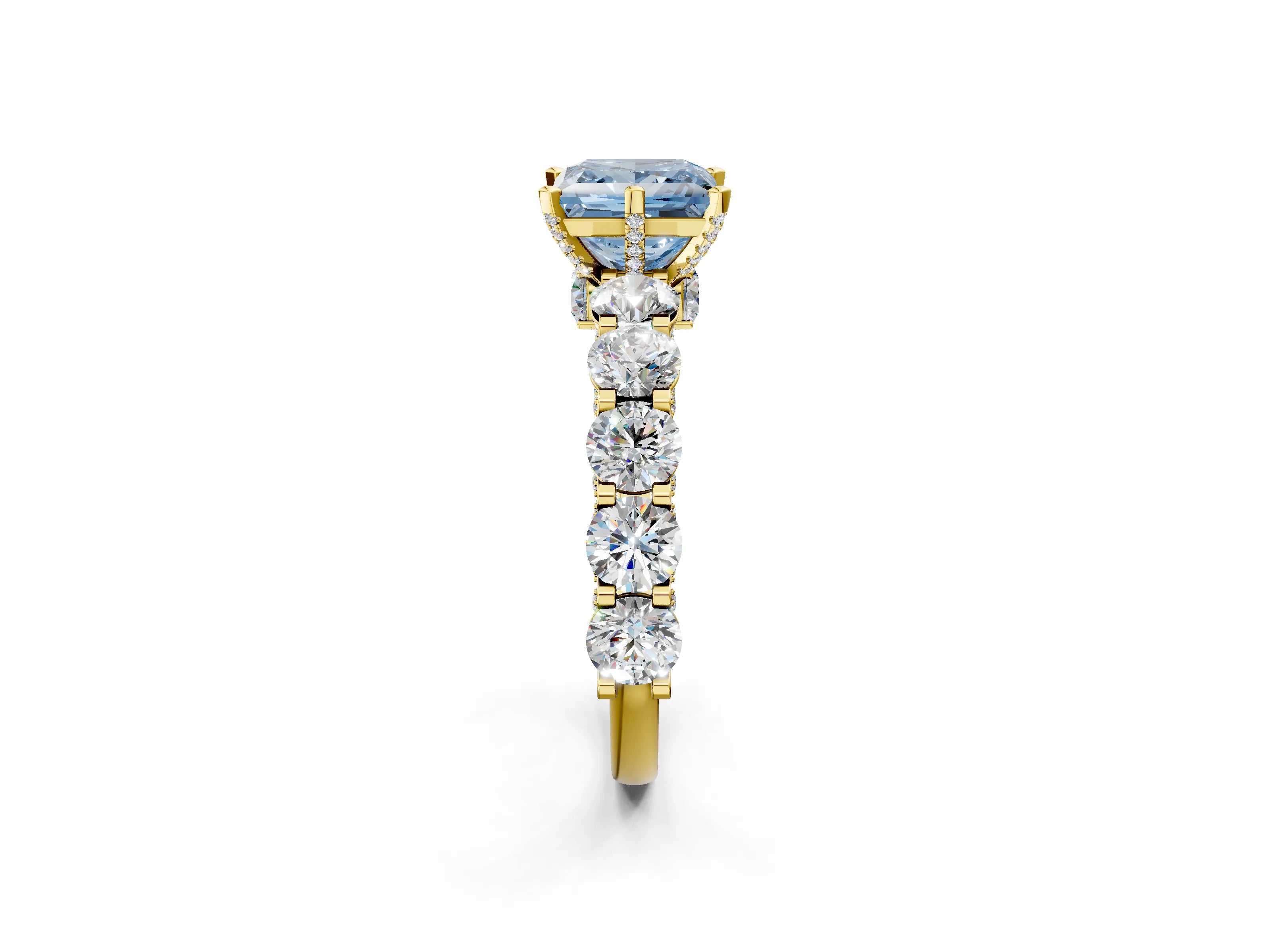 Yellow gold Fancy Blue Princess Cut Diamond Side Stone Engagement Ring with Four-Prong Setting_38