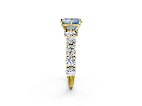 Yellow gold Fancy Blue Princess Cut Diamond Side Stone Engagement Ring with Four-Prong Setting_38