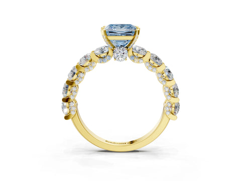 Yellow gold Fancy Blue Princess Cut Diamond Side Stone Engagement Ring with Four-Prong Setting_39