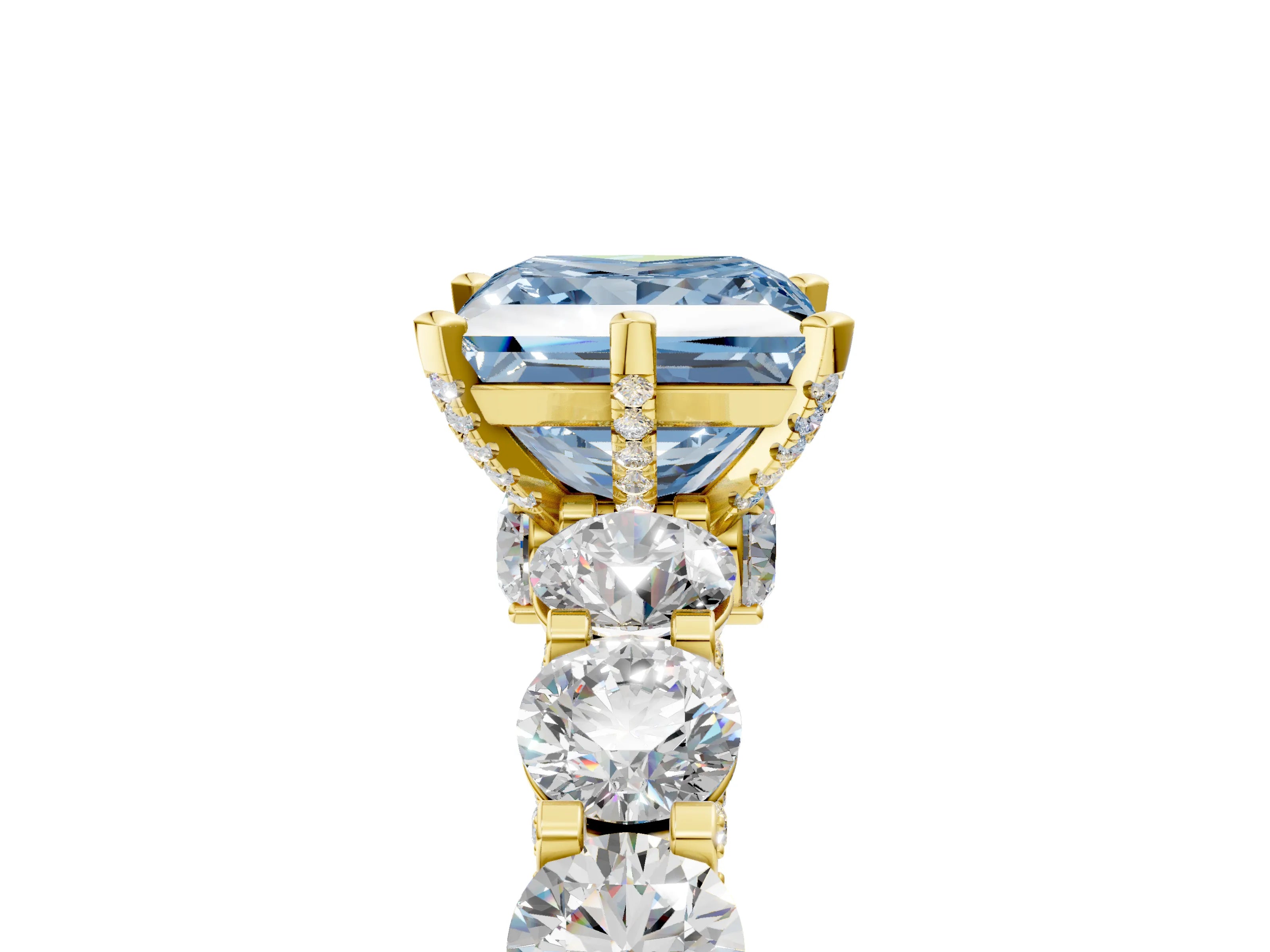 Yellow gold Fancy Blue Princess Cut Diamond Side Stone Engagement Ring with Four-Prong Setting_41