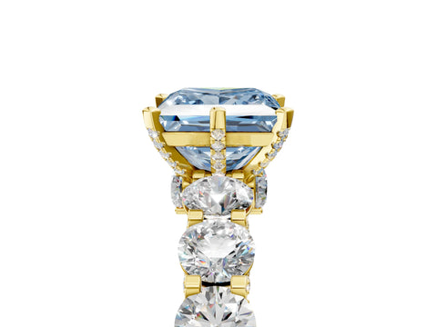 Yellow gold Fancy Blue Princess Cut Diamond Side Stone Engagement Ring with Four-Prong Setting_41