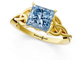 Yellow gold Fancy Blue Princess Cut Diamond Solitaire Celtic Knot Ring with Four-Prong Setting_58