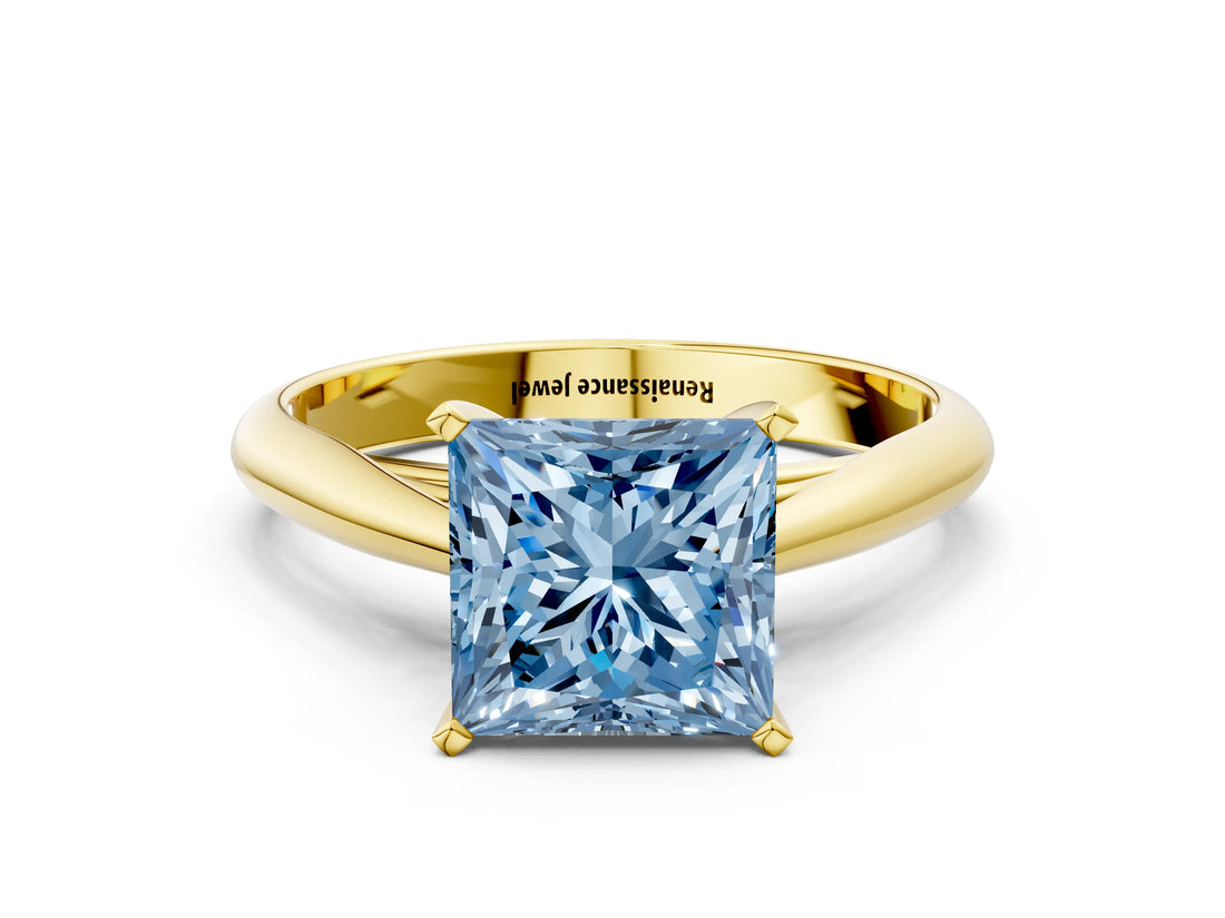 Yellow gold Fancy Blue Princess Cut Diamond Solitaire Engagement Ring with Cathedral Setting and Four-Prong Mount_66