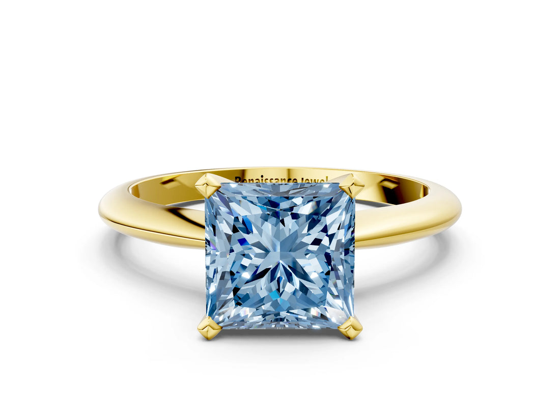 Yellow gold Fancy Blue Princess Cut Diamond Solitaire Engagement Ring with Classic Band and Four-Prong Setting_36