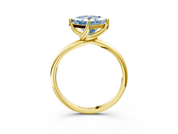 Yellow Gold Princess Cut Bypass Solitaire Engagement Ring Setting for Fancy Blue Center