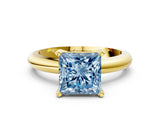 Yellow gold Fancy Blue Princess Cut Diamond Solitaire Engagement Ring with Round Band and Four-Prong Setting_146