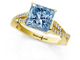 Yellow gold Fancy Blue Princess Cut Diamond Solitaire Engagement Ring with Twisted Pavé Band and Four-Prong Setting_33