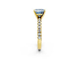 Yellow gold Fancy Blue Princess Cut Diamond Solitaire Pavé Engagement Ring with Round Band and Prong Setting_58