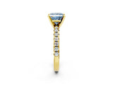 Yellow gold Fancy Blue Princess Cut Diamond Solitaire Pavé Engagement Ring with Round Band and Prong Setting_64