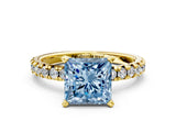 Yellow gold Fancy Blue Princess Cut Diamond Solitaire Pavé Engagement Ring with Round Band and Prong Setting_74