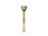 Yellow gold Fancy Blue Princess Cut Diamond Solitaire Pavé Engagement Ring with Round Band and Prong Setting_76